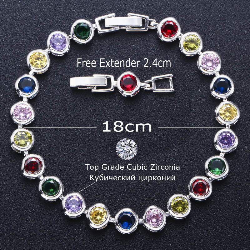 Gorgeous Women Fashion Jewelry Silver Plated Round Green CZ Cubic Zircon Stone Paved Party Tennis Bracelets