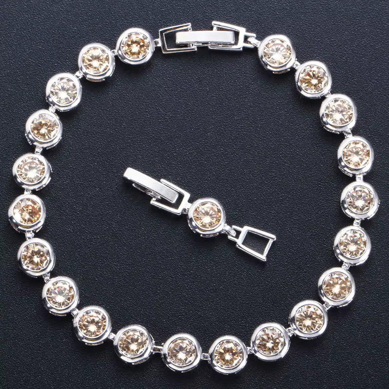 Gorgeous Women Fashion Jewelry Silver Plated Round Green CZ Cubic Zircon Stone Paved Party Tennis Bracelets