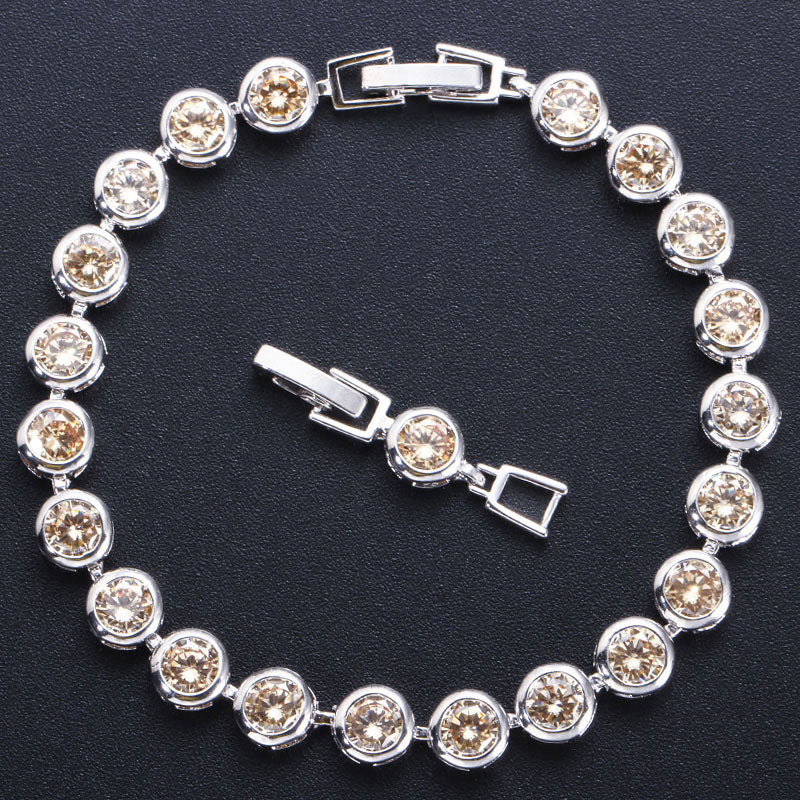 Gorgeous Women Fashion Jewelry Silver Plated Round Green CZ Cubic Zircon Stone Paved Party Tennis Bracelets