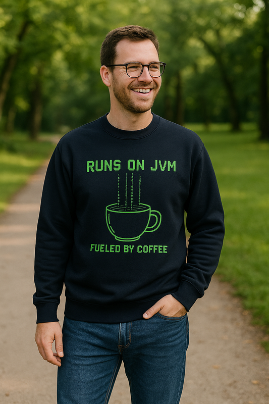 Runs on JVM – Fueled by Coffee Sweatshirt for Programmers