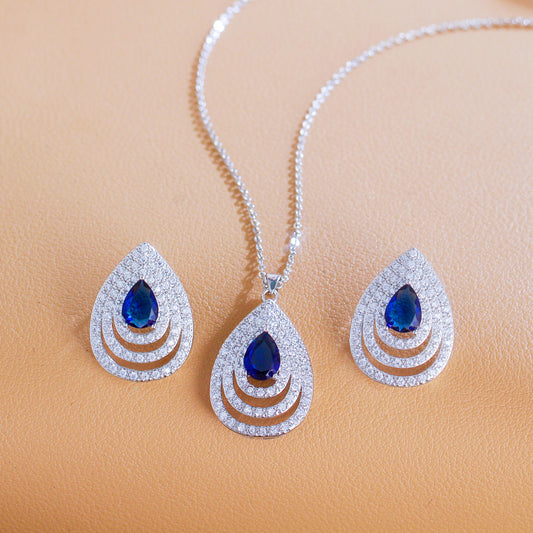 Elegant Earrings and Necklace Ladies Cubic Zirconia Stone Teardrop Fashion Party Jewelry Set for Girls and Women