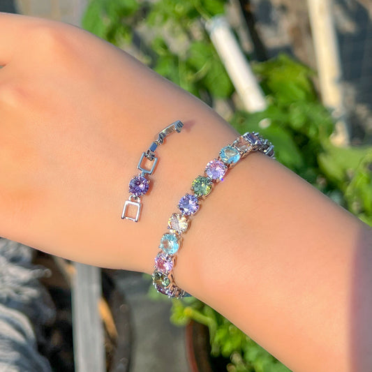 Quality Round Cut Cubic Zirconia Stone Elegant Lady Rainbow Color CZ Tennis Bracelets Bangles for Party Jewelry