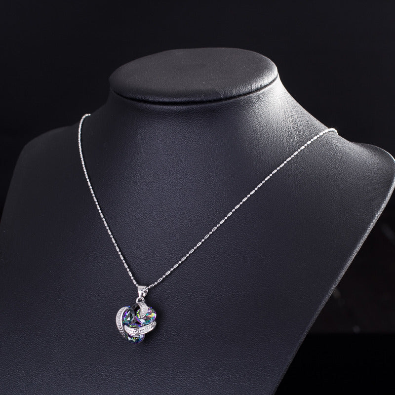 Round Multi Color Fire Mystic Topaz Cubic Zirconia Crystal Simple Stud Earrings Necklace Jewelry Sets for Girls and Women