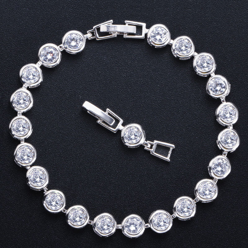 Gorgeous Women Fashion Jewelry Silver Plated Round Green CZ Cubic Zircon Stone Paved Party Tennis Bracelets
