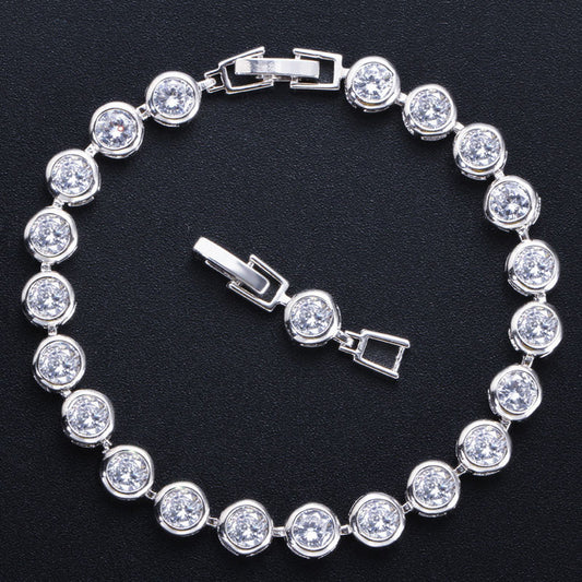Gorgeous Women Fashion Jewelry Silver Plated Round Green CZ Cubic Zircon Stone Paved Party Tennis Bracelets