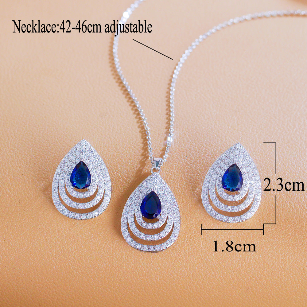 Elegant Earrings and Necklace Ladies Cubic Zirconia Stone Teardrop Fashion Party Jewelry Set for Girls and Women