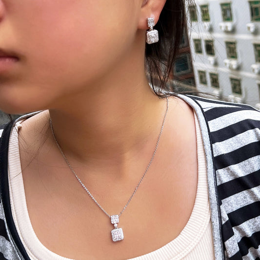 Elegant Retro Square Zircon Necklace Earrings Suit Light Luxury Nice Design Dinner Dress Chain Women Jewelry Set